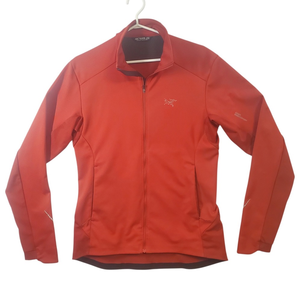 Arcteryx Trino Jacket Mens M Orange Gore Windstopper Full Zip Running Reflective